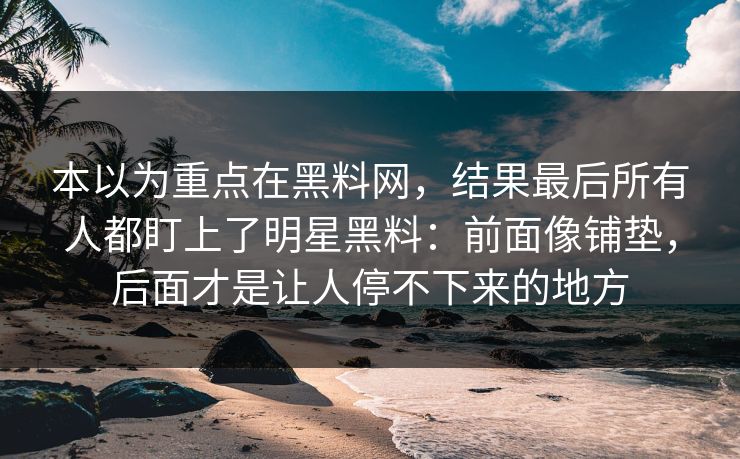 本以为重点在黑料网，结果最后所有人都盯上了明星黑料：前面像铺垫，后面才是让人停不下来的地方