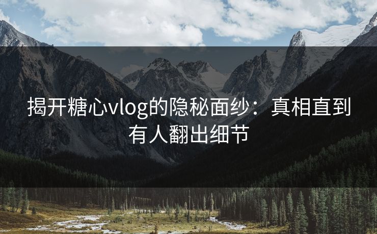揭开糖心vlog的隐秘面纱：真相直到有人翻出细节
